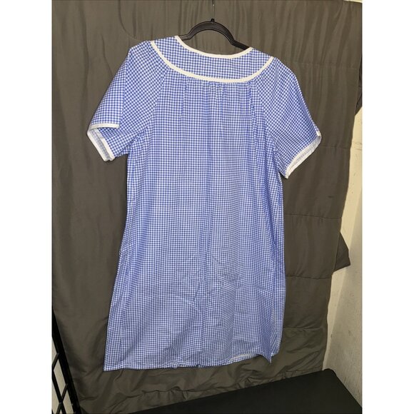 Vintage Blue Checked House Coat Size MEDIUM Front Snaps Pockets Rosa Closet - Picture 11 of 12